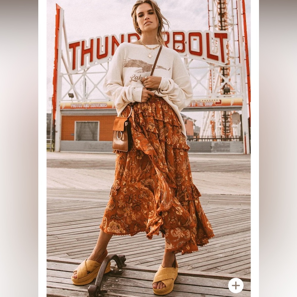 Spell Aurora Frill Skirt NWT Small Burnt Ember